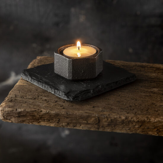 SLATED Black Steel Candle Holder