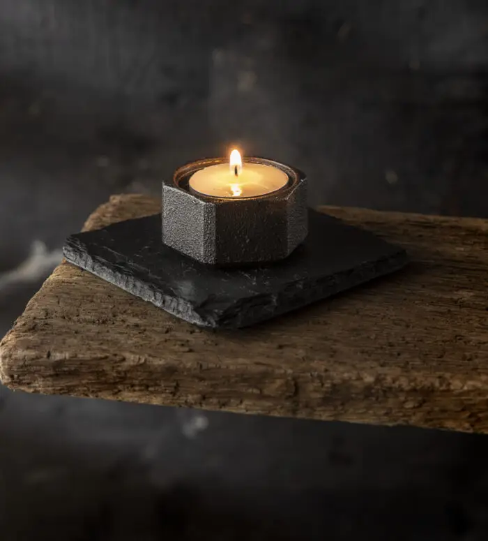 SLATED Black Steel Candle Holder